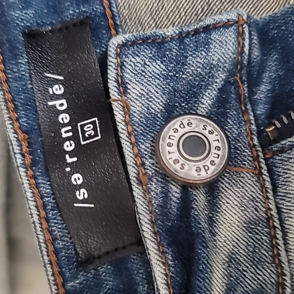 SERENEDE Patchwork Streetwear Earth Tone Serenity Prayer Distressed Skinny Jeans - Picture 4 of 16